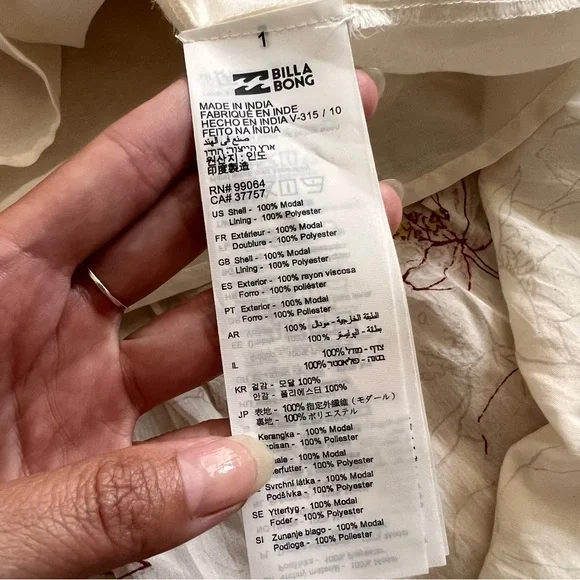 Billabong Seas the Day Ivory Floral Maxi V Neck Flutter Sleeve Tiered Dress Med - Picture 10 of 11